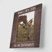 Rustic Brown Wood Text Editable Faux Photo Frame スクエア壁時計 (傾斜)