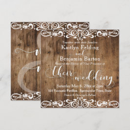 Rustic Brown Wood with White Typography ウェディング 2b 招待状