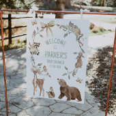 Rustic Brown Woodland Baby Shower Welcome Sign フォトプリント