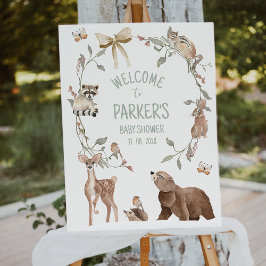 Rustic Brown Woodland Baby Shower Welcome Sign フォトプリント