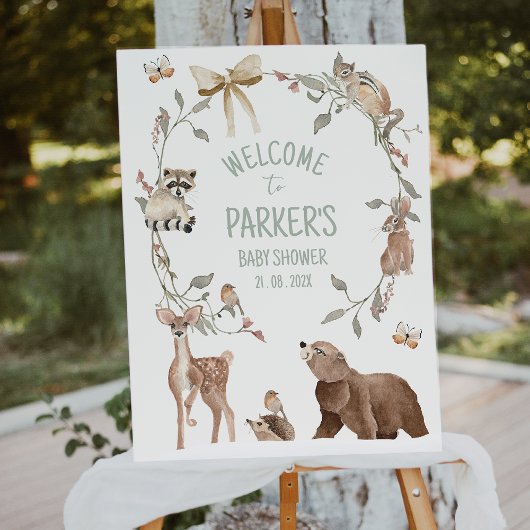 Rustic Brown Woodland Baby Shower Welcome Sign フォトプリント