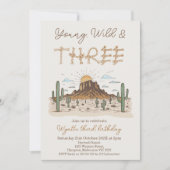 Rustic Brown Young Wild and Three 3rd Birthday 招待状 (正面)