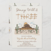 Rustic Brown Young Wild and Three 3rd Birthday 招待状 (正面/裏面)