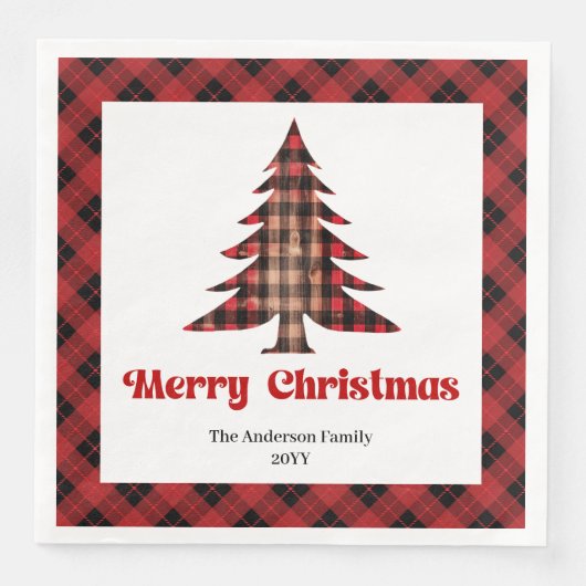 Rustic Buffalo Christmas Napkin Editable Template (正面)