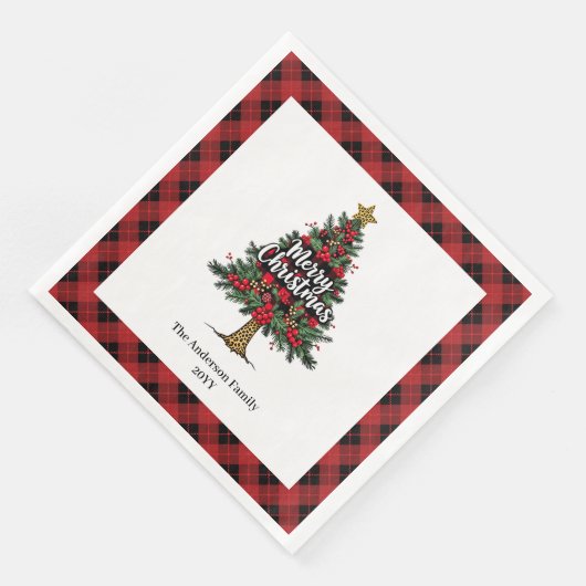 Rustic Buffalo Christmas Napkin Personalized (コーナー)