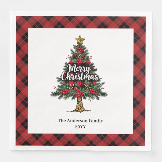 Rustic Buffalo Christmas Napkin Personalized (正面)