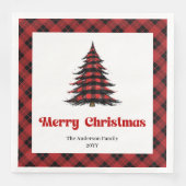 Rustic Buffalo Christmas Tree Napkin Editable (正面)