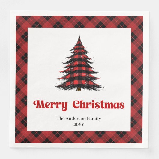 Rustic Buffalo Christmas Tree Napkin Editable (正面)