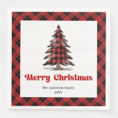 Rustic Buffalo Christmas Tree Napkin Personalized (正面)