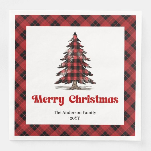 Rustic Buffalo Christmas Tree Napkin Personalized (正面)