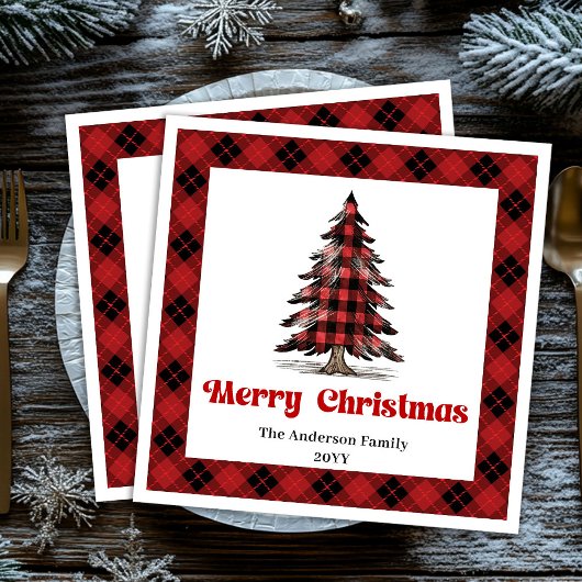 Rustic Buffalo Christmas Tree Napkin Personalized