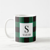 Rustic Buffalo Green & Black Plaid Monogram Name コーヒーマグカップ (左)