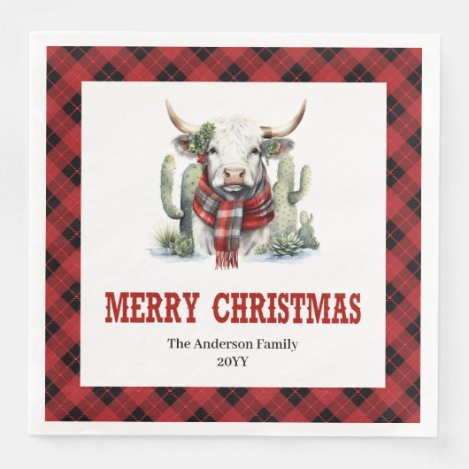 Rustic buffalo plaid Christmas napkins for party (正面)