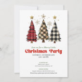 Rustic buffalo plaid Christmas tree holiday invite 招待状 (正面)