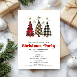 Rustic buffalo plaid Christmas tree holiday invite 招待状