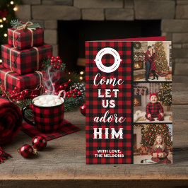 Rustic Buffalo Plaid Come Let Us Adore Him 写真 シーズンカード