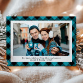 Rustic Buffalo Plaid Custom Photo Turquoise Black シーズンカード
