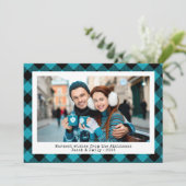 Rustic Buffalo Plaid Custom Photo Turquoise Black シーズンカード (スタンド正面)
