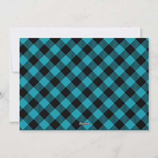 Rustic Buffalo Plaid Custom Photo Turquoise Black シーズンカード (裏面)