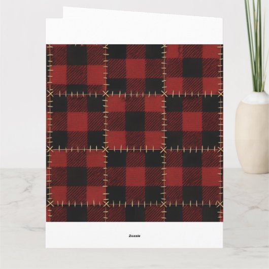 Rustic Buffalo Plaid Married First Christmas  カード (裏面)