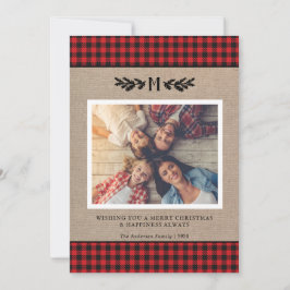 Rustic Buffalo Plaid Monogrammed Photo Christmas  シーズンカード