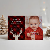 Rustic Buffalo Plaid & Reindeer Christmas Photo シーズンカード