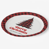 Rustic Buffalo Plaid Tree Holiday Paper Plates ペーパープレート (アングル)