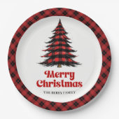 Rustic Buffalo Plaid Tree Holiday Paper Plates ペーパープレート (正面)