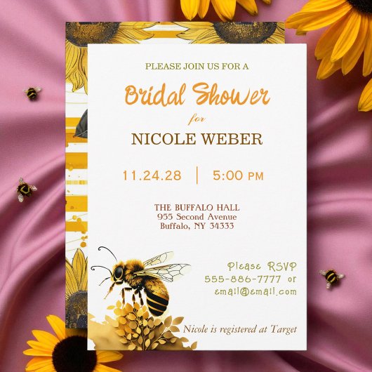 Rustic Bumble Bee Bridal Shower Invitation 招待状