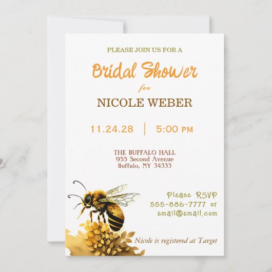 Rustic Bumble Bee Bridal Shower Invitation 招待状 (正面)