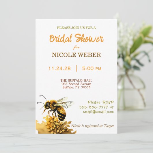 Rustic Bumble Bee Bridal Shower Invitation 招待状 (スタンド正面)