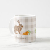 Rustic Bunny And Carrots With Name Beige Gingham コーヒーマグカップ (正面左)