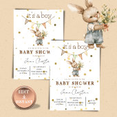 Rustic Bunny Baby Boy Invitation 招待状