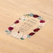Rustic Burgundy and Peach Floral Pumpkin Wedding アクリル招待状 (レイダウン)