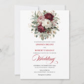 Rustic Burgundy and White Flowers Wedding Invite 招待状 (正面)