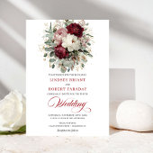 Rustic Burgundy and White Flowers Wedding Invite 招待状