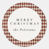 Rustic Burgundy Argyle Holiday ラウンドシール (正面)