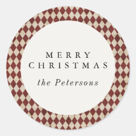 Rustic Burgundy Argyle Holiday ラウンドシール
