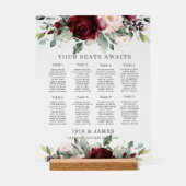 Rustic Burgundy Blush Floral Wedding Seating Chart アクリルサイン (正面)