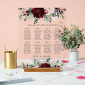 Rustic Burgundy Blush Floral Wedding Seating Chart アクリルサイン (ウェディング)