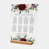 Rustic Burgundy Blush Floral Wedding Seating Chart アクリルサイン (傾斜)