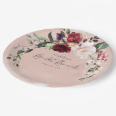 Rustic Burgundy & Blush Pink Roses Bridal Brunch ペーパープレート (アングル)