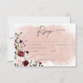 Rustic Burgundy & Blush Pink Roses Wedding Dinner 出欠カード (正面)