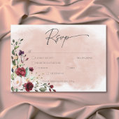 Rustic Burgundy & Blush Pink Roses Wedding Dinner 出欠カード