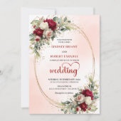 Rustic Burgundy Bohemian Floral Wedding Invitation 招待状 (正面)