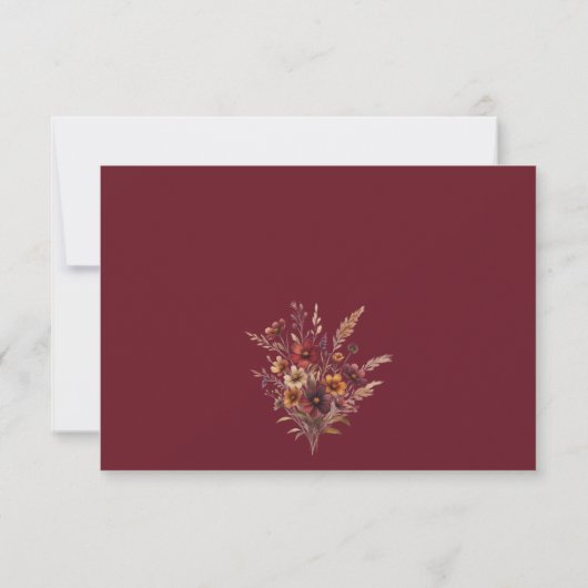 Rustic Burgundy Boho Chic Wildflowers Wedding 出欠カード (裏面)