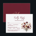 Rustic Burgundy Boho Chic Wildflowers Wedding 出欠カード<br><div class="desc">Make it easy for your guests to RSVP with this simple yet beautiful card. The rustic boho chic design features an elegant script title reading "Kindly Respond" with a customizable form for your guests to fill out and return. There is a bouquet of country wildflowers in autumn shades of burgundy,...</div>