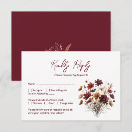 Rustic Burgundy Boho Chic Wildflowers Wedding 出欠カード