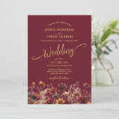 Rustic Burgundy Boho Wildflowers Elegant Wedding 招待状 (スタンド正面)