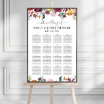 Rustic Burgundy Fall Floral Wedding Seating ポスター<br><div class="desc">Stylish wedding seating chart poster design features a monogram of the bride and groom names and wedding date, custom template text for table numbers and guest names. framed by a wreath of summer and fall watercolor flowers, including roses, dahlias, peony flowers, and greenery, in a gorgeous autumn palette of burgundy...</div>